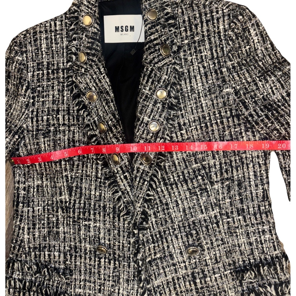 MSGM Milano Black White Tweed Boucle Fringe Blazer Jacket IT 46 US 10 2341MDG03 - Picture 7 of 8